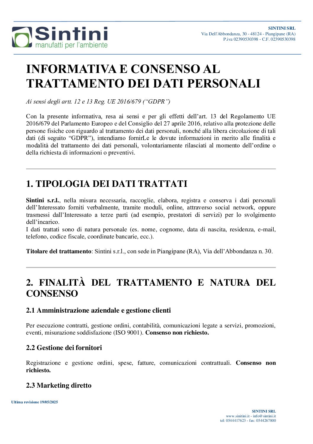 INFORMATIVA E CONSENSO AL TRATTAMENTO DEI DATI PERSONALI